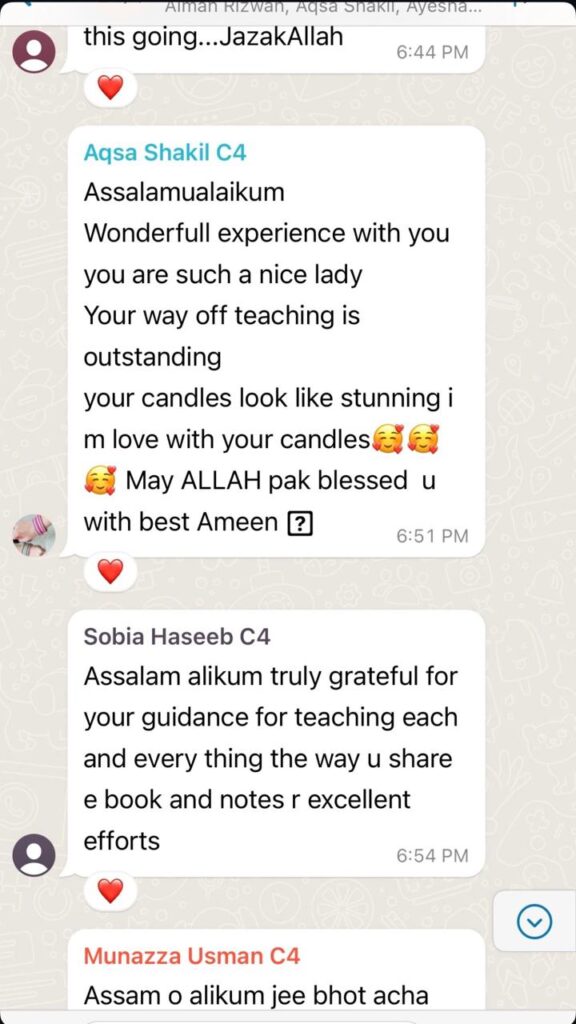A WhatsApp message from Aqsa Shakil and Sobia Haseeb
