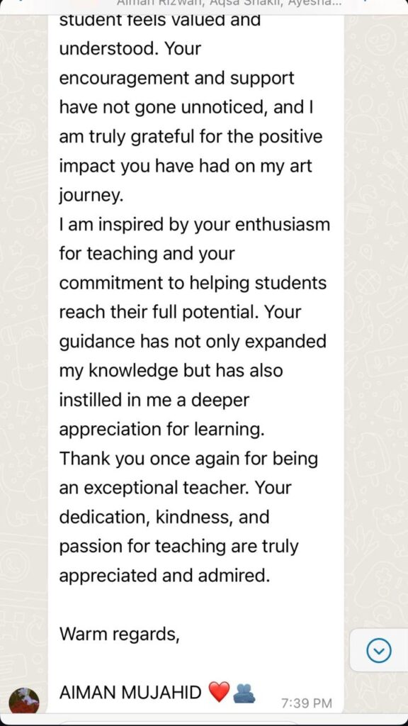 A WhatsApp message from Aiman Rizwan, continued