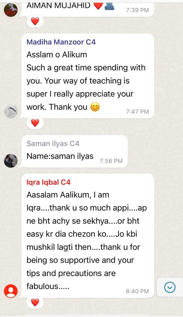 A WhatsApp message from Madiha Manzoor and Iqra Iqbal