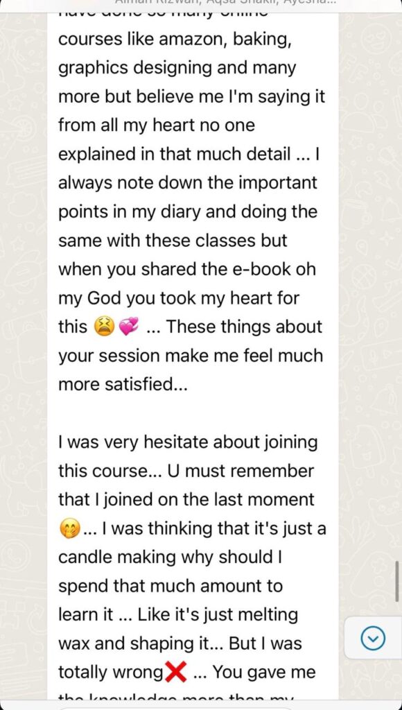 A WhatsApp message from Iqra Fatima, continued