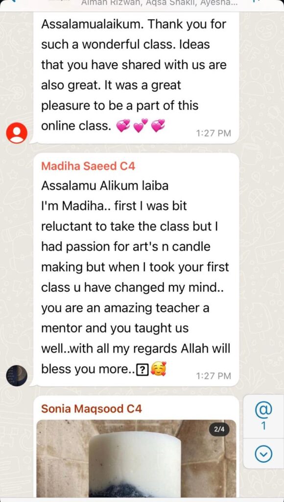 A WhatsApp message from Madiha Saeed